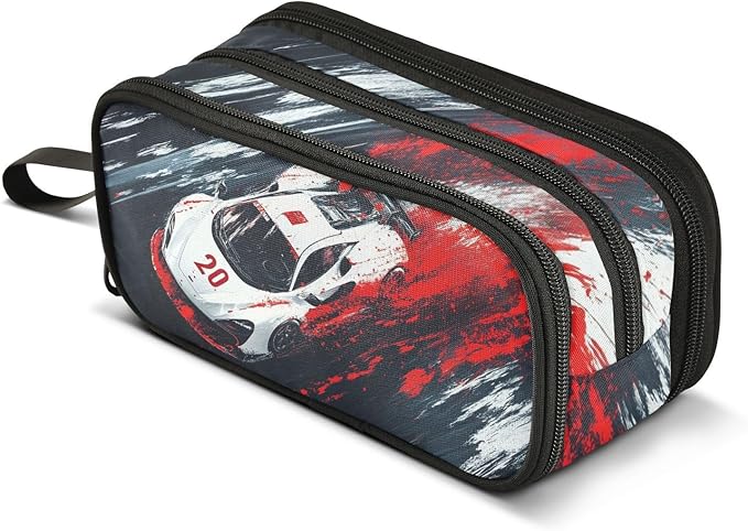 BOENLE Racing Car Truck Pencil Case Box Boys Girls Large Pencil Pouch with Zipper Compartments Big Capacity Stationery Pen Bag Organizer for Kids Teens Adults School