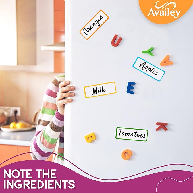 Availey 48 Pieces (3.2 x 1.2) - Colored Border Magnetic Dry Erase Labels - Reusable Strips for Classroom Home Office Garage Refrigerator Blank Writable Erasable Cards Name Tags Students Locker Shelf