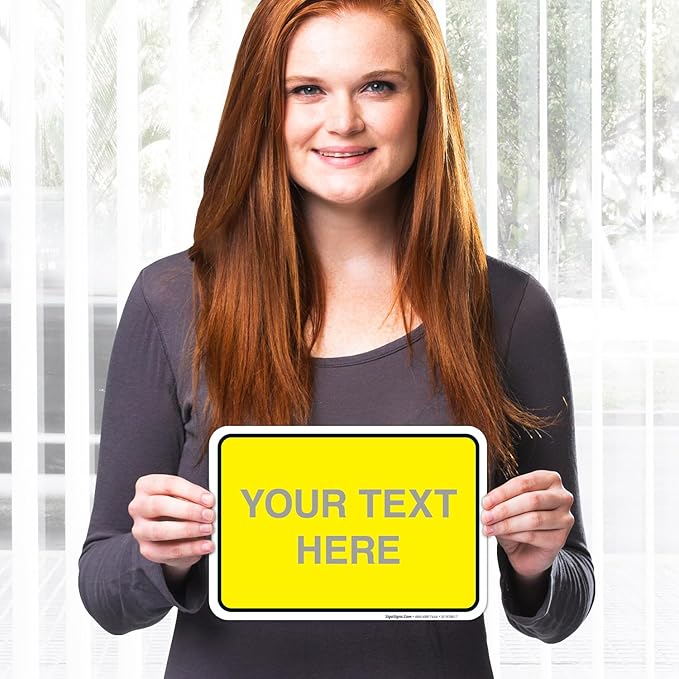 Personalized Custom Yellow Background Customize for Office, Business, Workplace, Home, Airbnb, Delivery Sign, 10x7 Inches, 4 Mil Vinyl Decal Stickers Weather Resistant, Made in USA by Sigo Signs