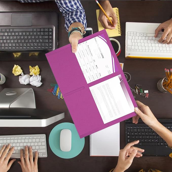Two Pocket Folders, RAZCC 50 Pack 2 Pocket Folders Fit Letter Size Paper, Paper Folders with Pockets for School Office Business Home (Rose Purple)