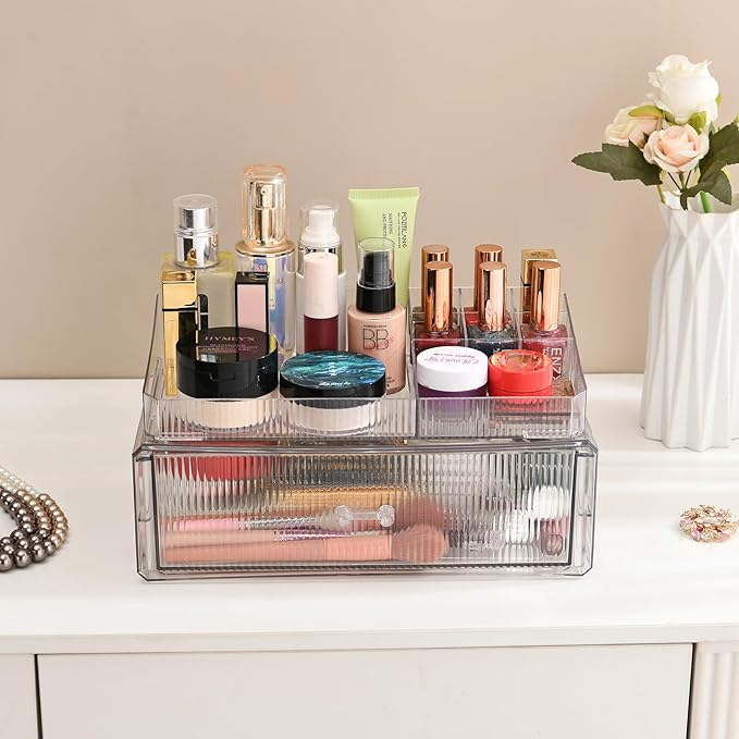 ZHIAIstackable storage drawer, transparent acrylic storage box, cosmetics and beauty product storage organizer, suitable for makeup room, bathroom, under kitchen sink, room, home bedroom storage.