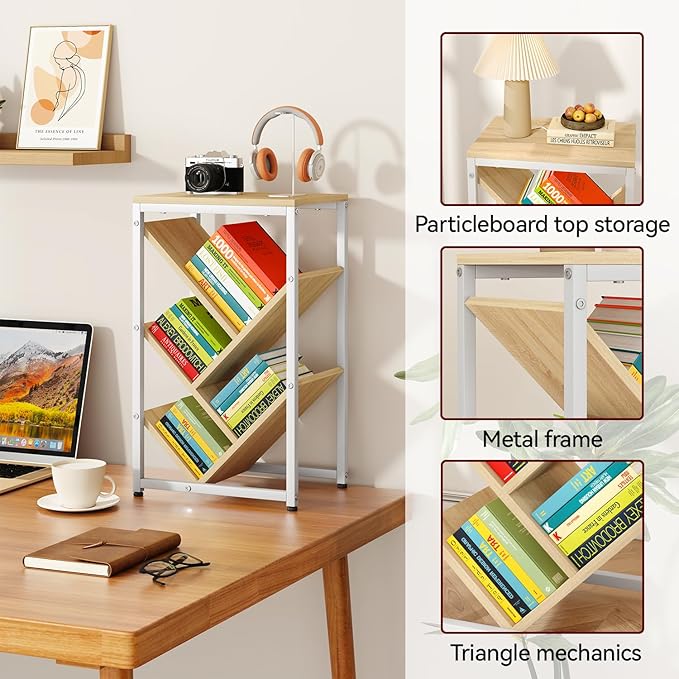 IBUYKE 5 Tier Tree Bookshelf, Small Desktop Bookshelf with Storage Organizer,for Books/CDs/Movies,Desk Display Bookcase for Bedroom Living Room,Natural,TBC003N