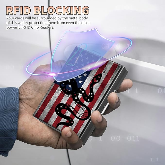 BWEGRHE Slim Credit Card Holder, Snake Flag RFID Blocking Metal Wallet for Men & Women, Aluminum Minimalist Hard Case Pocket-Sized Business Cards Organizer (Fits Up to 10 Cards)