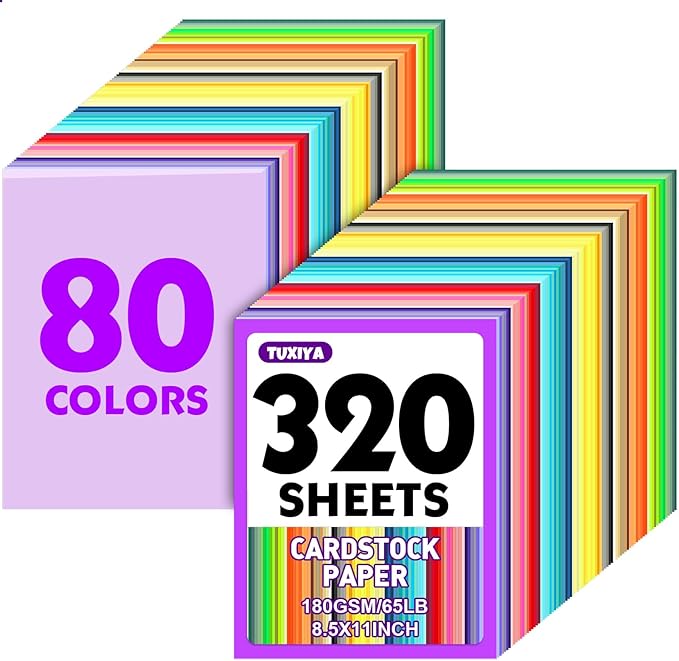 320 Sheets 8.5" X 11" Colored Cardstock, 80 Assorted Colors 180 GSM/65 LB Construction Paper Card Stock Printer Paper for Printing, Card Making, DIY Crafts, Kids School Supplies,Party Decorations