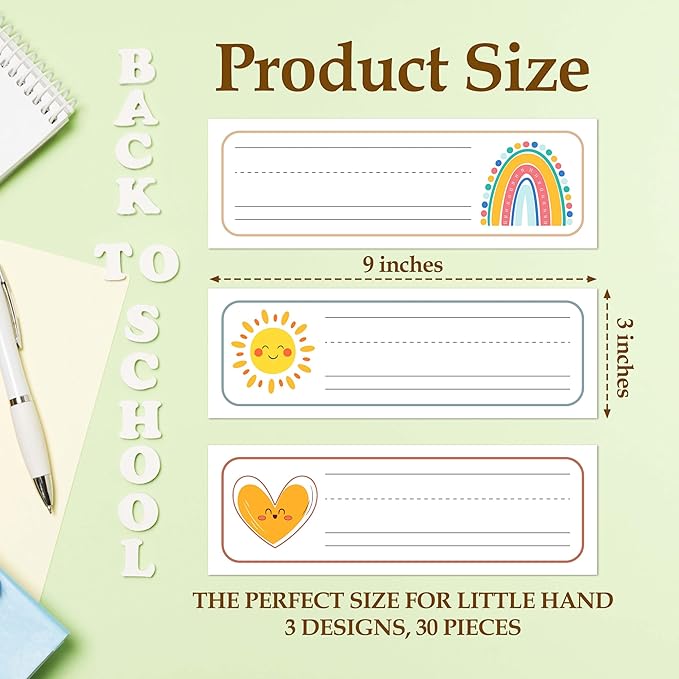 30 Name Tags for Classroom Cubbies, 3x9 in Rainbow Sunshine Name Plates for Desks, Classroom Must Haves for Teachers Elementary - A03
