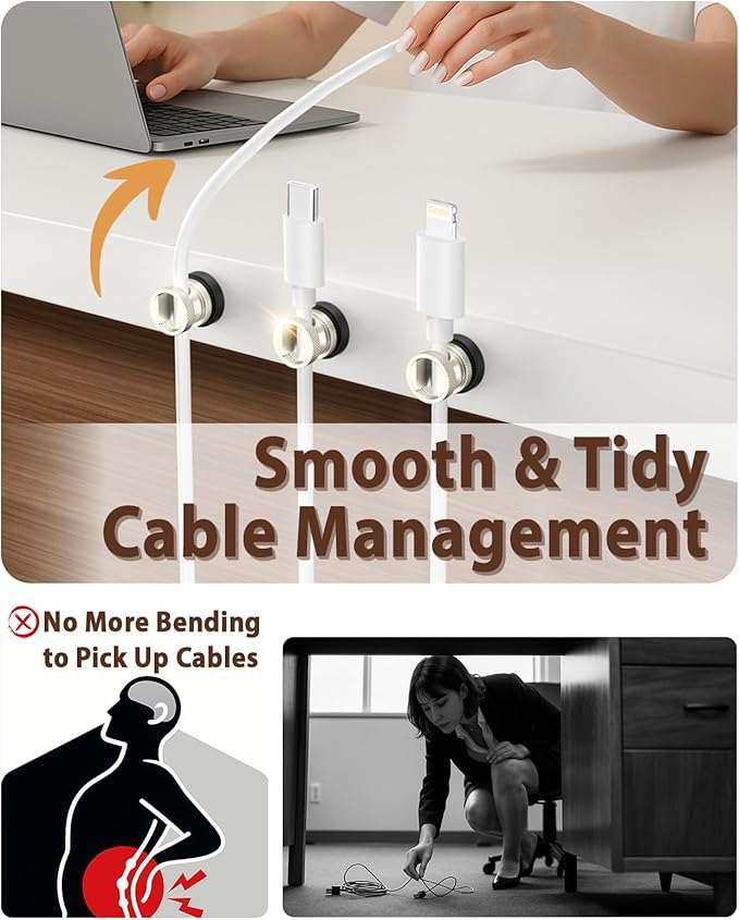 Viaky Magnetic Cord Holder Charger Holders for Cords Metal Cable Management Adhesive Cable Clips Office Desk Accessories Wire Holder Organizer Neatly for Nightstand Office Car Desk(3 Pack)