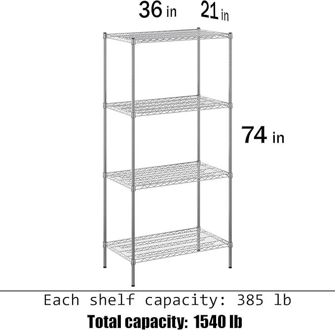 Regal Altair 21" Deep x 36" Wide x 74" Height Wire Shelving Kit | 4-Tier | NSF Commercial Storage Rack Unit