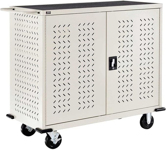 Global Industrial Mobile Storage & Charging Cart, 24 Laptop & Chromebook Device Capacity, Putty, Assembled, Laptop and Tablet Storage and Charging Cart