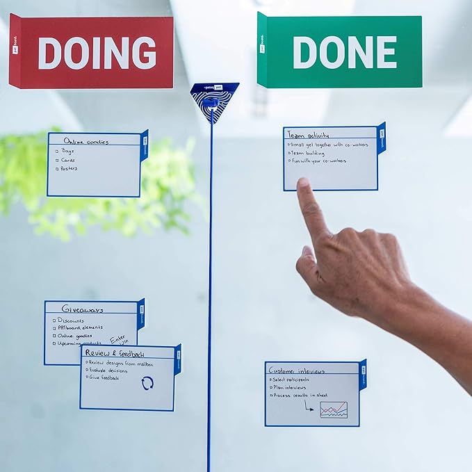 PATboard Scrum Board and Kanban Board - 16 Task Cards Medium - with nanocups® for Glass - Grey