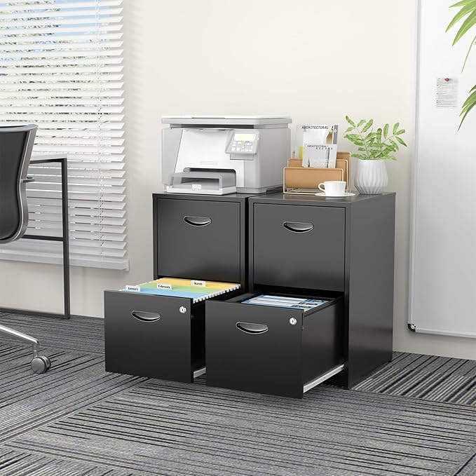 SteeLoong 2 Drawer File Cabinets,Metal Office File Cabinet with Lock,Black Filing Cabinets for Home Office,Vertical Modern File Cabinet Office Two Drawers for Hanging Letter,Assembly Required