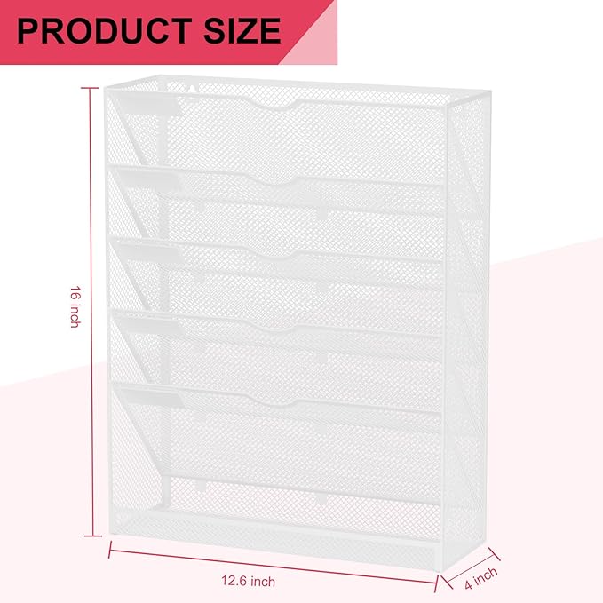 GDINDINFAN Hanging Wall File Organizer 6 Tier Wall Mounted File Holder Document Wall Organizer Magazine Organization for Office Home, White
