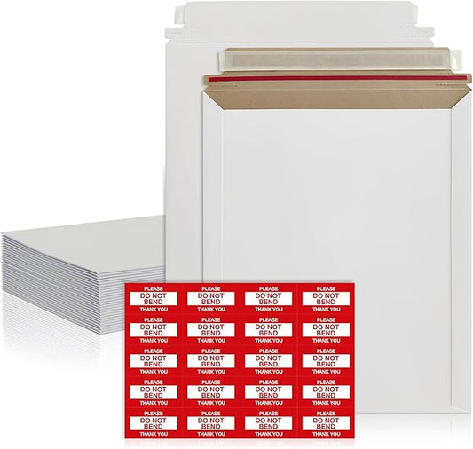 25 Pack 12.75x15 Inches Rigid Mailers – Self Adhesive White Cardboard Mailers – Used as Mailing Supplies for Mailing Documents, Photos, CDs, Magazines and Literature