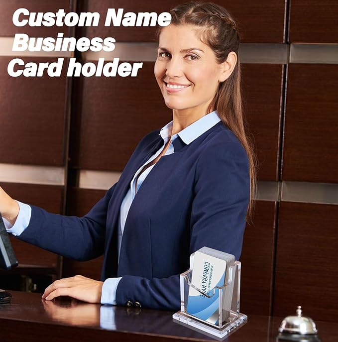 HJX Custom Business Card Holder Desk-Personalized Engraved Wooden Business Card Case Holder, Customized Name Logo Business Card Display Gifts for Men Women (Acrylic-Vertical)