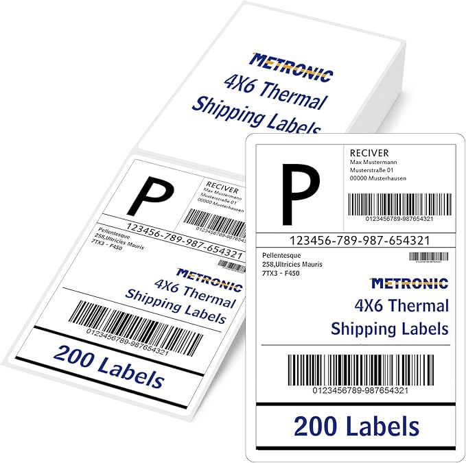 METRONIC Thermal Labels 4x6 200 Labels Fanfold Direct Shipping Label with Perforated and Strong Adhesive Mailing Stickers Paper Thermal Printer Sticker for Most Printer Shipping Supplies