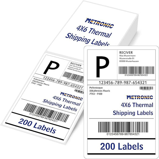 METRONIC Thermal Labels 4x6 200 Labels Fanfold Direct Shipping Label with Perforated and Strong Adhesive Mailing Stickers Paper Thermal Printer Sticker for Most Printer Shipping Supplies