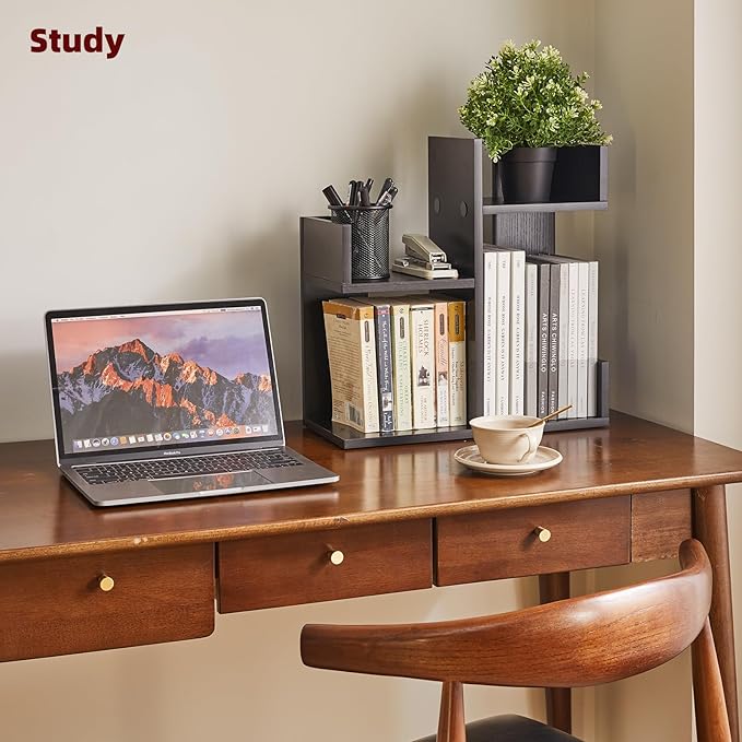 Aibiju Book Organizer for Desk, Cute Desk Top Organizing, Tree Bookshelf Unique Nursery Bookcase, Book Ends for Desk, Book Holder for Shelf Black YD-DSR002B