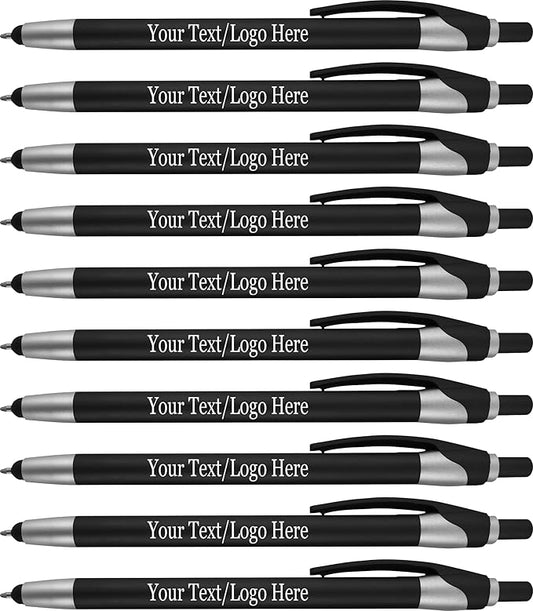 Personalized With your Custom Logo or Text Pens-Pack of 300- for Marketing, Parties, and Events, 2 in 1 Capacitive Stylus & Ballpoint Pen Compatible With Touchscreen Devices, Black Ink, Black Pens