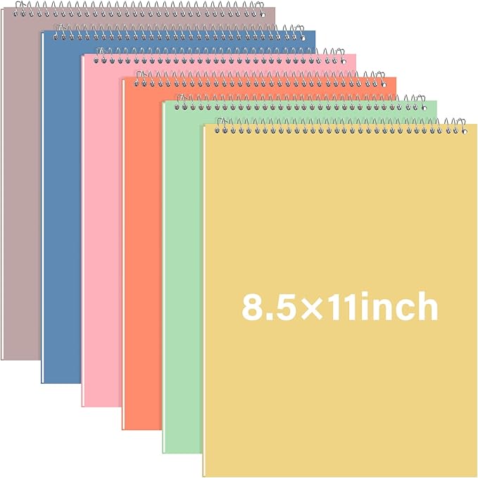 Maitys 6 Pcs Legal Pad Steno Spiral Notebook 8.5" x 11" Top Bound Spiral Pads Hard Cover College Ruled Notepad 70 Sheet Pad for School Office University Home(Lovely Color,Elegant Style)