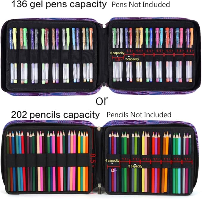 qianshan Pencil Case Holder Slot - Holds 202 Colored Pencils or 136 Gel Pens with Zipper Closure - Large Capacity Pen Organizer for Watercolor Pens or Markers - Perfect for Beginner and Artist Purple