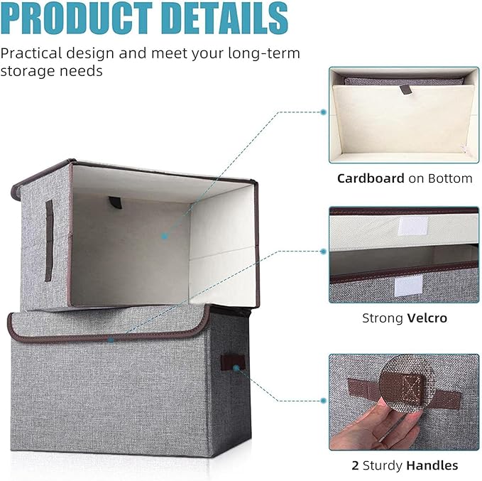 Bagnizer Large 22 Quart Linen Fabric Foldable Storage Bin Cube Organizer Basket with Flip-Top Lid & Handles, Clothes Blanket Box for Home, Office, Closet, Gray, 4 Pack 14.6 x 9.5 x 9.5”