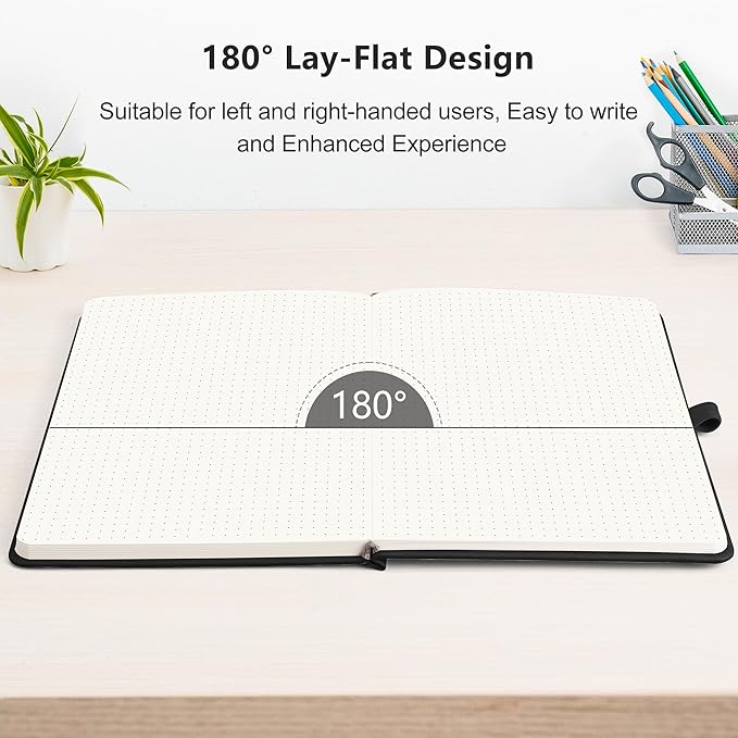 RETTACY Bullet Dotted Journal Notebook, 256 Pages, A5 Medium Size (5.7'' × 8.3''), Leather Hardcover, 120 GSM Thick Paper, for Bullet Journaling, Planning, Tracking (Cyan)