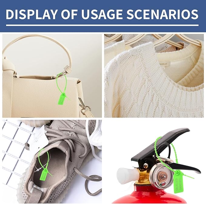 1000Pcs Plastic Tamper Shipping Seals Pull-Tite Security Seal Signage Numbered Fire Extinguisher Tags Zip Ties Labels Disposable Self Locking for Logistics, Luggage,Transport (Green, 1000pcs)