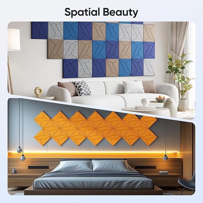 UNECHO 12 Pack 12" X 12" X 0.4" Acoustic Panels for Wall Sound Absorbing, P-Stripes Square Self-Adhesive Sound Panels, High Density Suitable for Multiple Scenarios(Orange)
