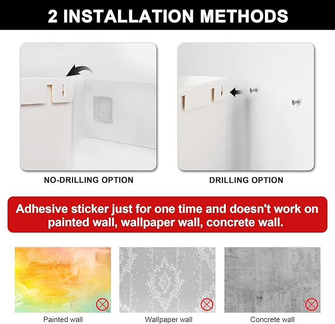 YOHOM No Drilling File Holder Wall Mails Magazines Organizer Adhesive Door Mount, Single Pocket, (White 1) (WHITE, 1 PCS)
