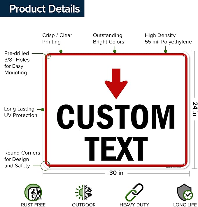 Custom Arrow,Custom Directional Sign, Down Arrow,24x30 Inches, 55 mil thick HDPE (high density polyethylene) Made in USA by My Sign Center