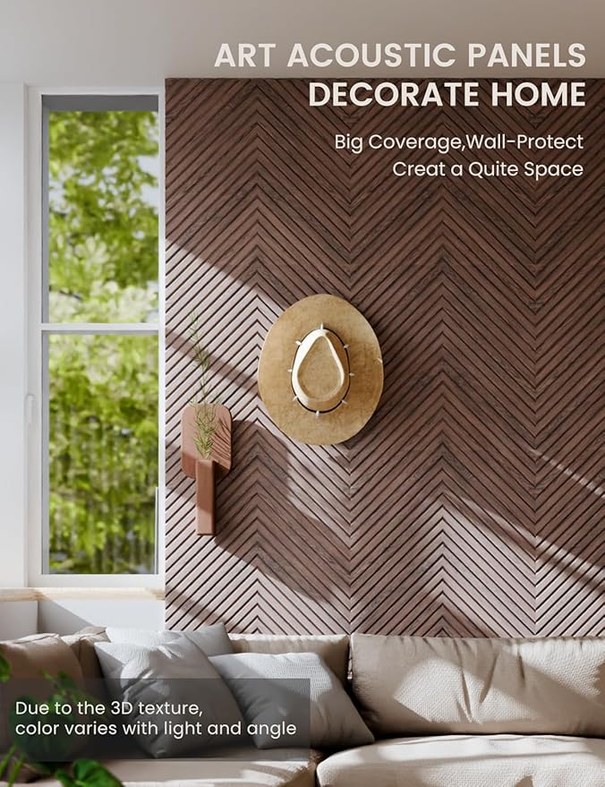 Fluxynara Large Felt Bulletin Board,Cork Board Alternative 70.87'' x 47.24'' Art Acoustical Wall Panels-6 Pack with 60 Adhesive Tabs,for Recording Studio/Home Offices-Walnut/Pyramid