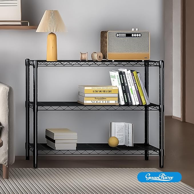 Guan River 3-Shelf Adjustable Metal Shelf Wire Shelving Unit Storage Rack Display Shelf for Office,Kitchen,Bedroom,Bathroom,Laundry,Pantry Basement,Garage(Black,36" L x 14" W x 30" H)