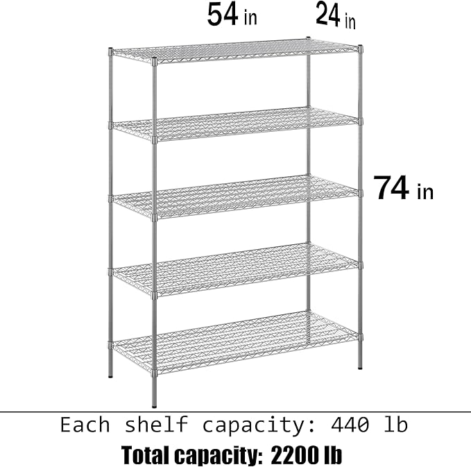 Regal Altair 24" Deep x 54" Wide x 74" Height Wire Shelving Kit | 5-Tier | NSF Commercial Storage Rack Unit