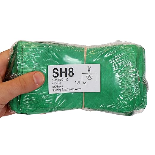 SmartSign Blank Tyvek Shipping Tags with Wire, Size #8 | 6 1/4" x 3 1/8", Pack of 100, Green, Made in USA