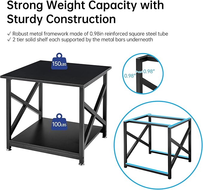 Fannova 2 Tier Large Printer Stand, 23.6 x 23.6 x 22.6 Inches Square Printer Table with Storage Shelf, Rolling Printer Cart with Industrial Wheels for Home Office, Mini Fridge Stand Table - Black