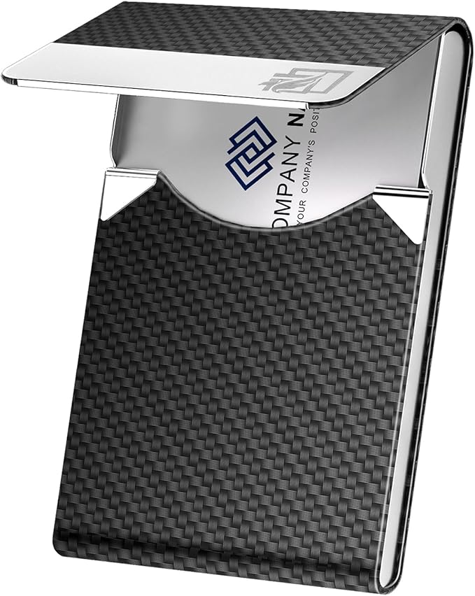 DMFLY Business Card Holder with Ultra Slim Design, Business Card Case with Premium PU Leather, Suit Pocket Metal Card Holder for Women/Men, Magnetic Closure Quick Access Cards, Small and Easy to Carry