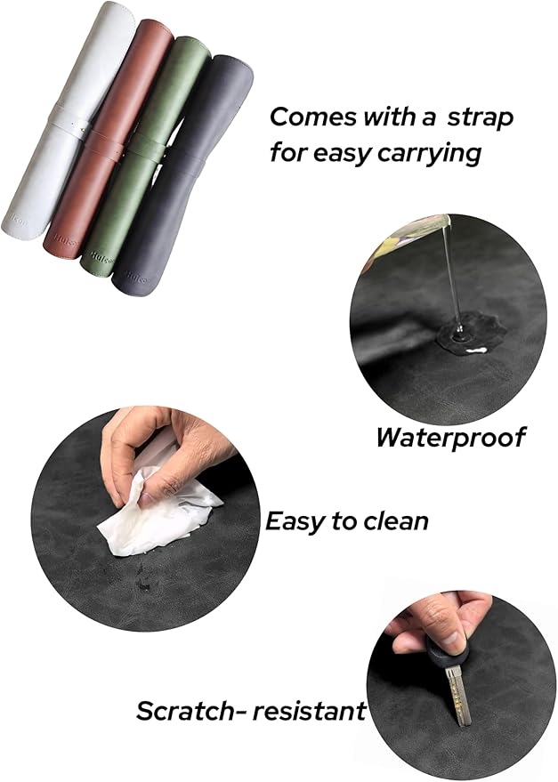 Huicon Faux Leather Desk Mat, 31.5"x15.7" Non-Slip PU Leather Desk Pad, 2mm Thick Desk Blotter with Stiched line, Retro Large Mouse Pad, Laptop Pad for Office & Home Use (Black)