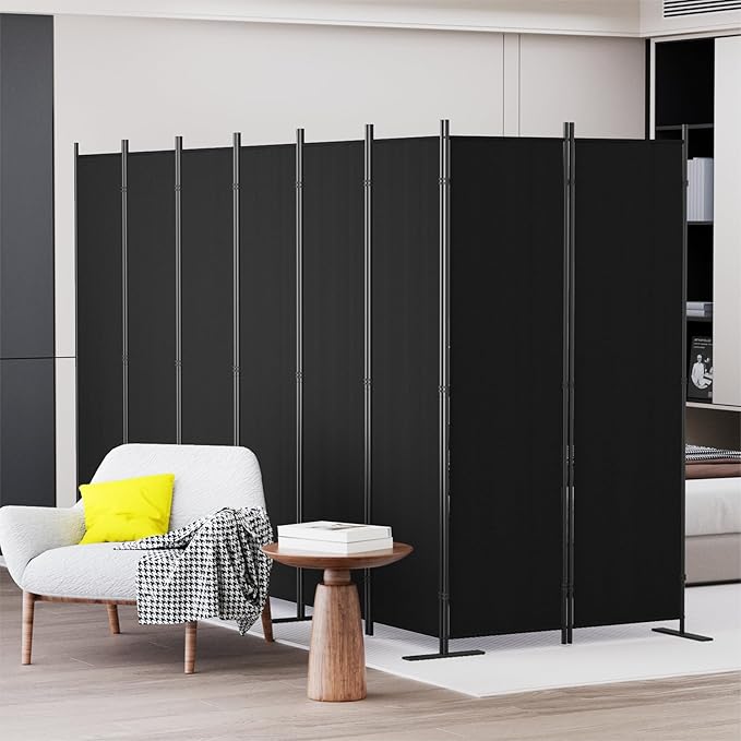 C-Hopetree 8 Panels Room Divider, 6 Ft Tall Indoor Folding Privacy Screen, Portable Partition Separator, Freestanding Separation Temporary Wall for Office, Bedroom, 160" W X 71" H, Black