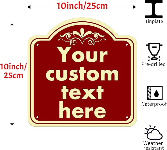 Custom Sign, Custom Indoor/Outdoor Decorative Sign，Aluminum Weatherproof Metal Sign Multiple Sizes, Customize for Office, Business, Workplace, office, Home, Delivery Signs, 10*10 Inch, Reddish