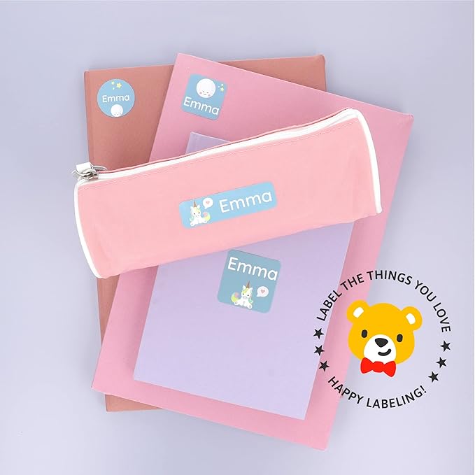 Large Name Labels for Kids (33) - Custom Stickers for Daycare and School Supplies - Durable, Waterproof Stickers for Water Bottles, Lunch Boxes, and More with Unique Designs - Unicorn