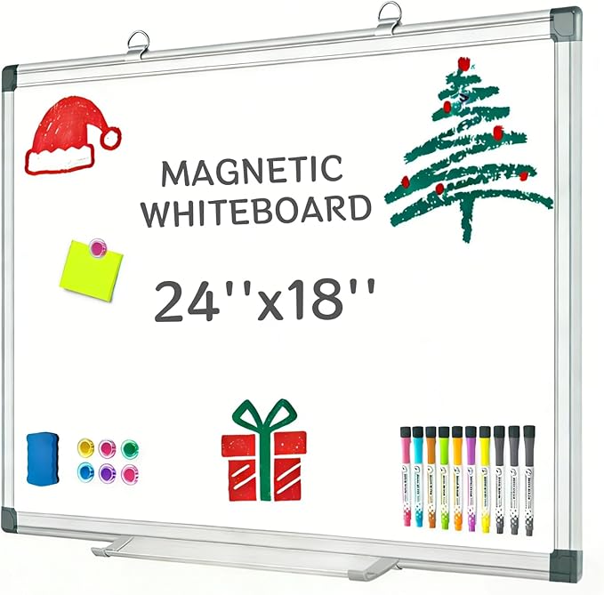 Grtard 24" x 18" Magnetic Dry Erase Whiteboard for Wall, Hanging Magnetic White Board with Marker & Magnets, Smooth Writing Dry Erase Board for Office & Home, Christmas Practical Gift Idea