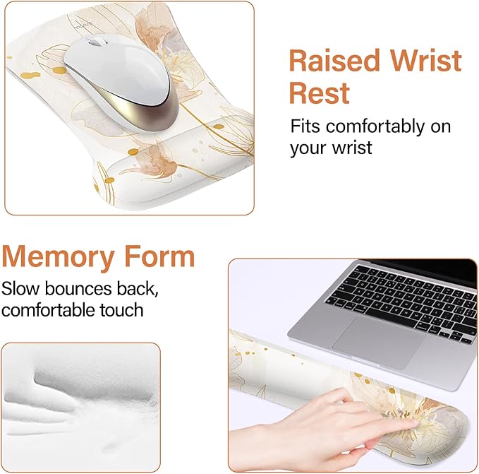 MOSISO Desk Mat Keyboard Mouse Pad Set, Large Gaming Mouse Pad&Keyboard Wrist Rest&Mousepad with Wrist Rest&Coaster, Ergonomic Non-Slip Home Office Mousepad with Memory Foam, Orange