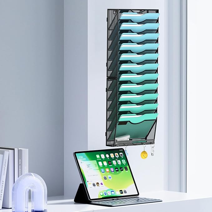 Gawerk 13-Tier Wall File Organizer Hanging Wall File Holder Wall Mount Paper Folder Organize