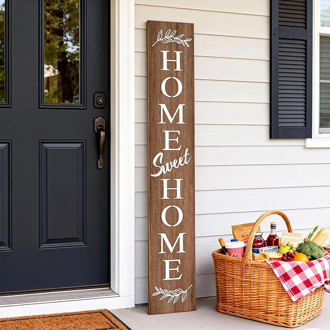 Farmhouse Wooden Welcome Sign Stand for Front Door, 47" Rustic Large Home Sweet Home Welcome Sign for front porch, Vertical Tall Xmas Gift Porch Leaner Decor for Outdoor Patio Garden
