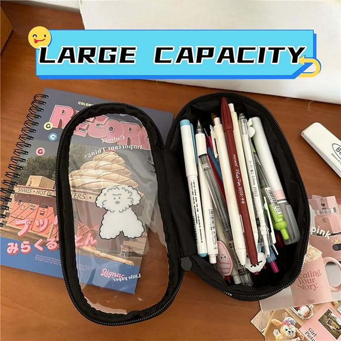 Cute Puppy Japanese Pencil Case Clear Case Large Capacity Canvas PVC Aesthetic Pen Holder Pencil Pouch Box
