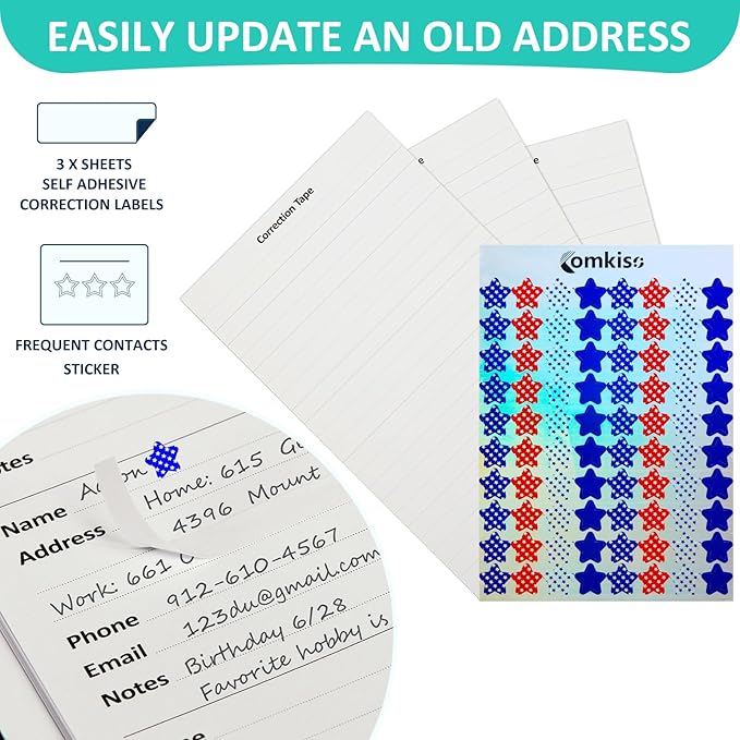 Comkiso Address Book with Individual Alphabetical Tabs Laminated, Large Print Address Book with 468 Wide Lining Entry Spaces, Change of Address Labels, Hardcover Address Book 5.7 x 8.5" - Aquamarine