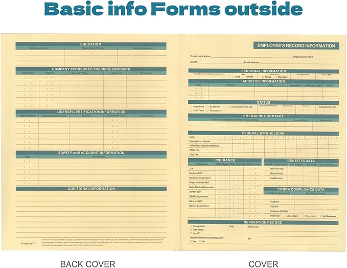 HR Folders for Employee Files – 25-Pack Heavy-Duty Manila Folders with Preprinted Personnel Forms and Labels, 9.5 x 11.5 Letter Size, 2 Internal Pockets, Secure Document Storage