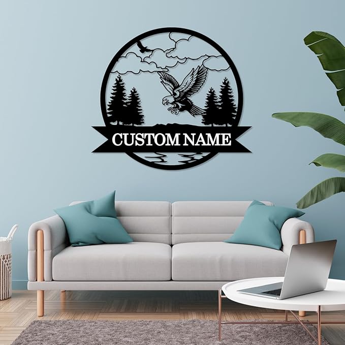 Custom Eagle Metal Signs | Custom Signs Outdoor Metal | Metal Wall Art | Home Decor | Personalized Camping Signs | Custom Name Sign | Eagle Hunter Gifts | Cabin Gun Decor | Housewarming Gifts