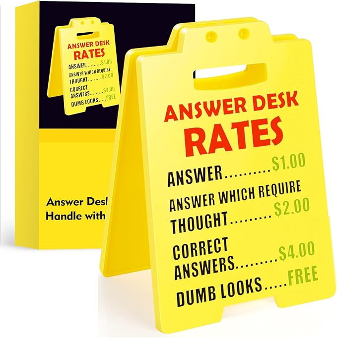 Funny Desk Signs, 2-Pack Answer Desk Rates Sign with Humorous Quotes for Office Decor, Hilarious Funny Gag Gifts for Coworkers, Perfect Boss Gifts for Women Men, Sarcastic Cubicle Accessories