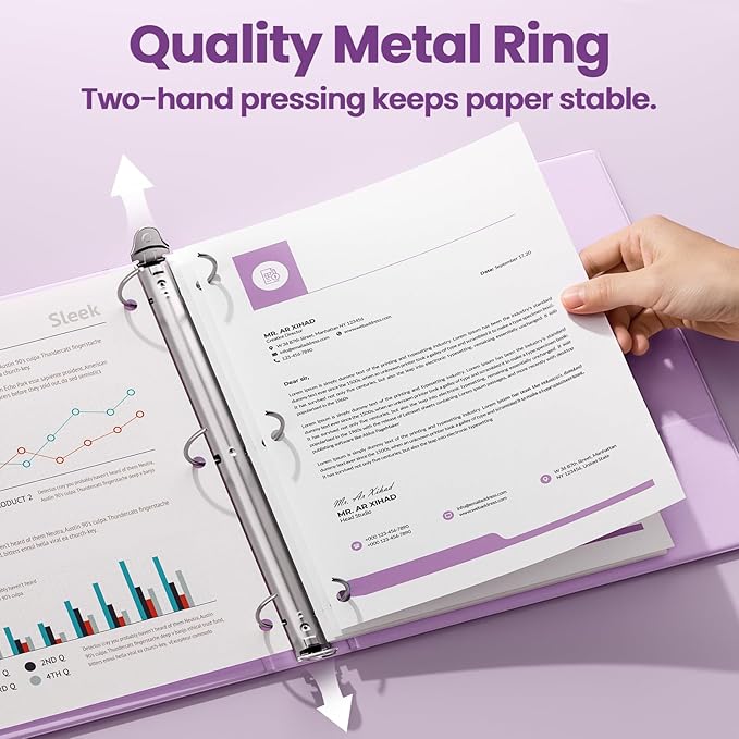 SUNEE 3 Ring Binder 1.5 Inch 1 Pack, Clear View Binder Three Ring PVC-Free (Fit 8.5x11 Inches) for School or Office Supplies, Purple
