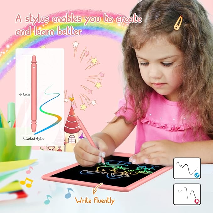 BUKEBU LCD Writing Tablet Doodle Board,12.5 inch Colorful Drawing Pad,Electronic Drawing Tablet, Drawing Pads,Travel Gifts for Kids Ages 3 4 5 6 7 8 Year Old Girls Boys (Pink)